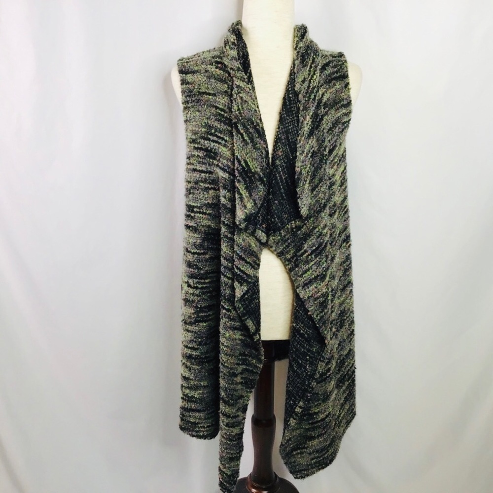 KNOX Rose Size XS Cardigan Vest Open Boho Duster Soft Boucle Gray Green Pink - Picture 1 of 10